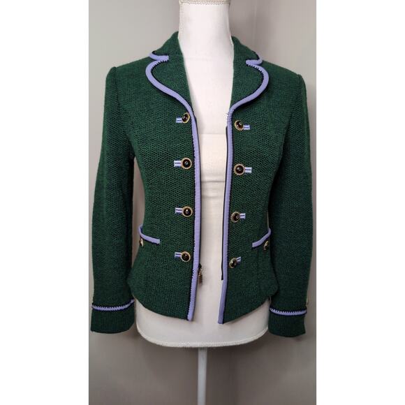 St John Santana Knit Blazer Green Gold Button Preppy Luxury Career Jacket - Picture 9 of 11